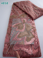 Tissu de dentelle africaine de luxe avec perles et paillettes, vente en gros, dentelle française en tulle de haute qualité pour robes de mariée pour femmes 4858