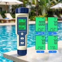 Backlit LCD 0.05 High Accuracy 5 in 1 pH EC TDS Salt Temp Water Tester Water Quality Monitor for Lab Aquarium Drinking Water