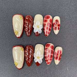 <span class=keywords><strong>Uñas</strong></span> artificiales de alta calidad Color café flores talladas tridimensionales se pueden reutilizarprensa en <span class=keywords><strong>uñas</strong></span> al por mayor - Product Image 2