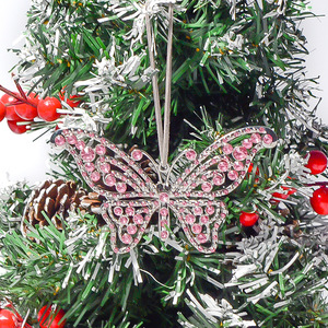 Christmas Pink and Silver Diamond-Studded Butterfly Pendant, Christmas Tree Ornament, Festive Decor, <b>Window</b> Display - Product Image 2