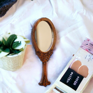 Wooden Handheld <b>Mirror</b> Oval Shape Decorative Tabletop <b>Makeup</b> <b>Mirror</b> for Home Bedroom Dressing Room - Product Image 2