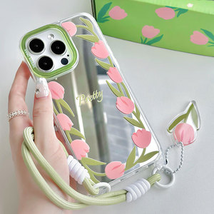 Khá Tulip hoa in cổ tay dây buộc gương TPU điện thoại di động Bìa trường hợp đối với <span class=keywords><strong>iPhone</strong></span> 11 12 13 14 15 16 Pro Max cộng với - Product Image 2