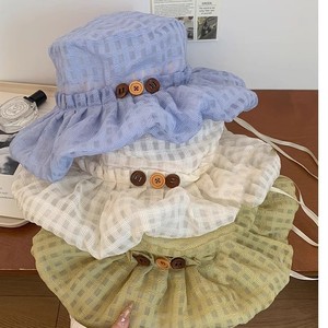 Sombrero de pescador estilo coreano a cuadros con botones y borde plisado para mujer, transpirable, con protección solar, de ala ancha, para primavera y verano. - Product Image 4