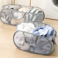 Panier à linge pliable en maille, 3 sections, pour tri des vêtements sales, bac de rangement pliable