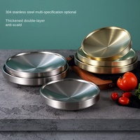 Piring Sajian BBQ Korea dari Baja Anti Karat 304, Piring Tebal Berlapis Ganda, Peralatan Makan Barbekyu Warna Emas, Piring Makanan Restoran Hot Pot