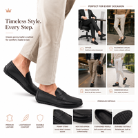 Mocassins Penny pour Homme en Cuir Noir Mat Intemporel, à Enfiler, avec Coutures Chevalières et Semelle Crantée