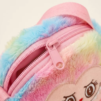 Sac à bandoulière en peluche personnalisé en gros, motif dessin animé, monstre arc-en-ciel mignon, sac d'école en peluche, ensembles de sacs à dos doux et fourrés pour enfants