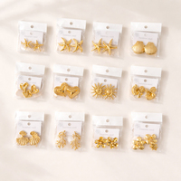 Set Anting Tusuk Lapis Emas Stainless Steel untuk Wanita Desain Bintang Laut, Kerang, Hati, dan Bunga, Tahan Air, Hipoalergenik
