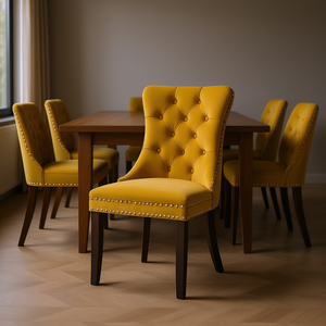 Chaise de salle à manger moderne en velours de la collection Db Nikki, avec pieds en bois massif et garniture cloutée - Product Image 2