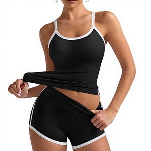 Conjuntos Deportivos para Mujer de 2 Piezas, Top Corto con Ribete en Contraste, Pantalones Cortos de Gimnasio, Tirantes Ajustables, Ropa Casual para Yoga y Descanso - Product Image 5