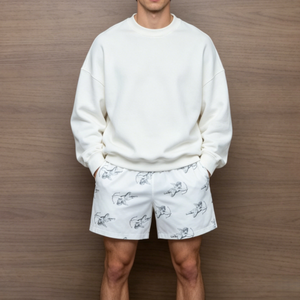 Men's White Cotton Shorts With Character Print Casual <b>Elastic</b> Waist Breathable Short Length High Quality Fabric Shorts - Product Image 3