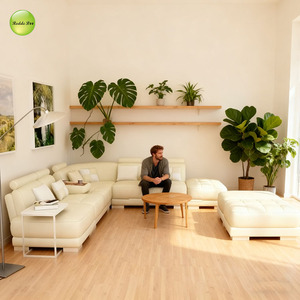 Sofá Seccional de Cuero de Lujo con Otomana y Bandeja Integrada, Tapizado con Botones, para Sala de Estar/Apartamento/Condominio/Oficina/Hotel - Product Image 5