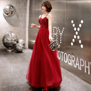 A-line Evening <strong>Dresses</strong> 2020 Spaghetti <strong>Wine</strong> Tulle Beading Vestido De Noiva Crystal Long <strong>Bridesmaid</strong> Formal <strong>Dress</strong> - Product Image 3