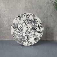 Ensemble de vaisselle en céramique écologique 18 pièces Noir et blanc Motif floral exquis pour 6 personnes