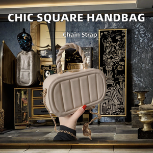 Women's Casual Geometric PU Small Square Single Shoulder Tote Crossbody <b>Handbag</b> <b>Chain</b> Strap Polyester Lining Mobile Phone - Product Image 2