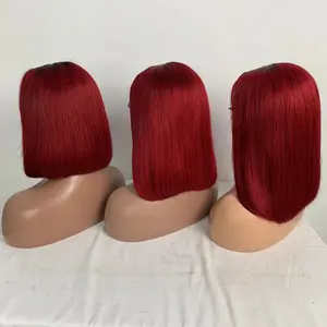ZSF Virgin human Hair 4*4/5*5/13*4 Lace Wig Burgundy Color Short Bob Straight Wig