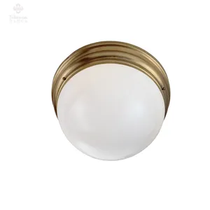American Simple Design Brass Round White Glass Shade Ceiling Light Flush Mount for Kitchen