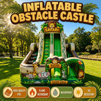 Château Gonflable Commercial Thème Animaux avec Toboggan et Parcours d'Obstacles, Combo Château Sauteur pour Enfants, Maisons de Rebond Extérieures avec Souffleur