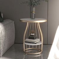 Table basse simple et moderne de style italien, avec plateau en marbre double couche et structure en fer, pour chambre à coucher, balcon, salon