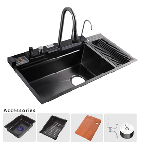 Évier de cuisine simple en acier inoxydable 304 avec robinet cascade, évier de travail à une seule cuve avec égouttoir intégré - Product Image 5