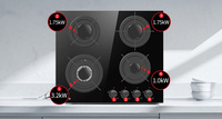 Table de cuisson à gaz encastrable commerciale 4 brûleurs, commande frontale, allumage électronique, panneau en verre, écoénergétique, alimentation par batterie/électrique