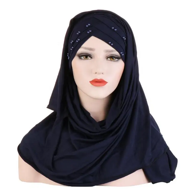 Bufandas de fibra de leche con cuentas para mujer, hijab musulmán, pañuelo para la cabeza, color puro, gran oferta