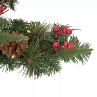 Guirlande de Noël pré-éclairée en forme d'étoile, avec pommes de pin, baies rouges, lumières LED blanc chaud, écologique, haute qualité, intérieur/extérieur