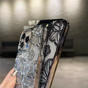 Para <span class=keywords><strong>iPhone</strong></span> 15 Pro Max Luxury Flash Glitter Flowers Square Plating Frame Phone Case para <span class=keywords><strong>iPhone</strong></span> 11 12 13 14 Funda protectora suave - Product Image 5