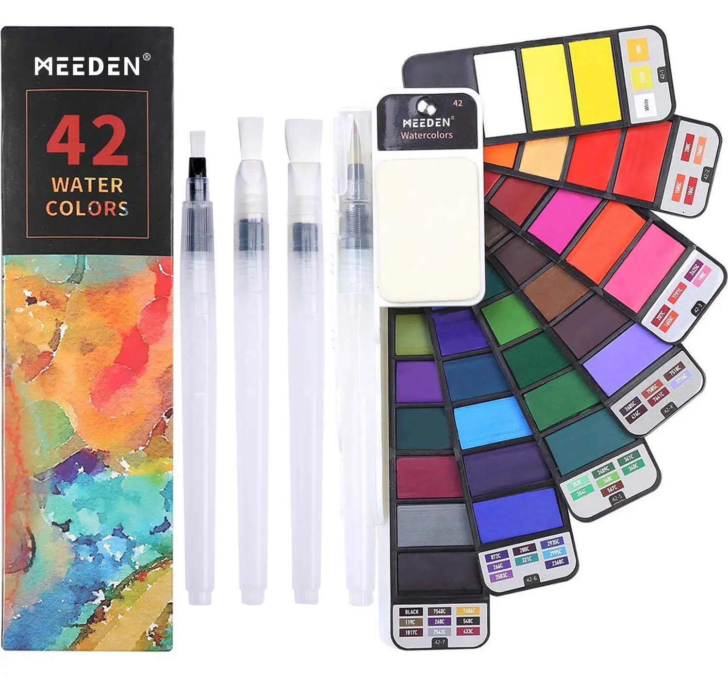MEEDEN Foldable Solid Watercolor Paint Set, 42 Assorted Colors