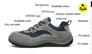Zapatos de seguridad con suela de PU superior de ante de vaca gris antiestático antiperforación