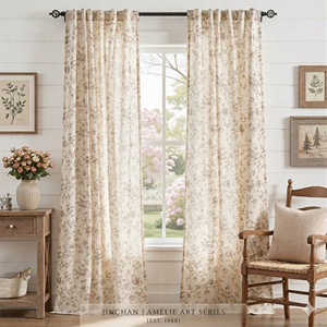 Tende Stampate Artigianali JINCHAN Amélie, Drappeggi Floreali in Polilino Sostenibile, Trattamento Professionale Personalizzabile per Finestre - Product Image 1