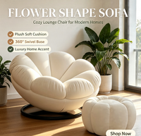 Fauteuil gris de style nordique, élégant, en forme de pétale, pivotant, avec coussin en peluche doux, pour la décoration moderne de la maison et du salon.