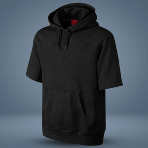 <b>Short</b> <b>Sleeve</b> Fleece <b>Hoodie</b> in Black 100% Cotton Winter - Product Image 3
