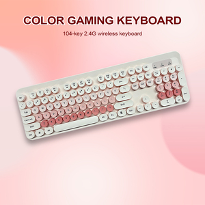 104 Phím Kích Thước Đầy Đủ Có Thể Sạc Lại 2.4G Không Dây Gradient Màu Hồng PC Bàn Phím Không Dây Và Chuột Combo Với Vòng Keycap Phím Số - Product Image 5