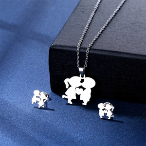 Conjunto de Collar y Aretes de Acero Inoxidable para Parejas, Colgante de Beso para Niño y Niña, Cadena para Clavícula, Regalo de Joyería para el Día de San Valentín para Novia - Product Image 5