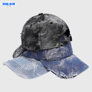 High Quality 6 Panel Cotton Washed Distressed Hat Cap With Custom Embroidery logo Dad Hats Distressed Baseball Caps - Product Image 1