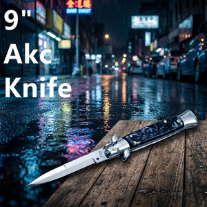Coltello AKC da 9 pollici in acciaio inossidabile con manico in finto marmo nero perlato, stile Milano Godfather Stiletto, per ordini all'ingrosso di piccole quantità - Product Image 1