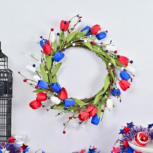 Guirlande florale patriotique rouge, blanc et bleu pour la 4ème de juillet, décoration de porte d'entrée, tulipes artificielles, décoration murale pour le Memorial Day - Product Image 3