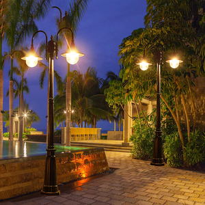 Solar Powered Garden Lamp Post Dual Head LED Warm White Brass Body IP66 <b>Outdoor</b> <b>Light</b> Fixture Motion Sensor 10-Year Warranty - Product Image 5
