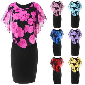 Latest Ladies A-Line Casual Worsted Chiffon Plus Size Summer Dress New Korean <b>Sweet</b> <b>Flower</b> Print Eco-Friendly Breathable - Product Image 1