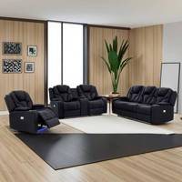 Conjunto de Sofás Reclinables Eléctricos de Cuero Sintético de Alta Calidad con Reposacabezas Móvil y Mesa Elevadora, Ecológico para Sala de Estar