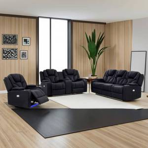 Conjunto de Sofás Reclinables Eléctricos de Cuero Sintético de Alta Calidad con Reposacabezas Móvil y Mesa Elevadora, Ecológico para Sala de Estar - Product Image 4