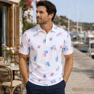 Polo de Golf Personalizado Premium para Hombre con Estampado Abstracto, Ropa de Resort de Marca Privada con Tecnología de Absorción de Humedad, OEM - Product Image 1