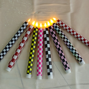 Benutzer definierte Halloween LED Flame less Taper Candles 3 Satz Gedruckte Big Checkered Patterns Fernbedienung Batterie für Party dekor betrieben - Product Image 3