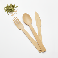 Ensemble de couverts en bambou jetables 100% écologiques 170 mm Couteaux Fourchettes Cuillère Vaisselle biodégradable Ustensiles