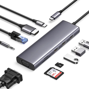 Hub USB C, dongle USB-C 10-en-1 avec double moniteur 4K-HDMI et VGA, Ethernet 1 Gbps, PD 100 W, 3 ports USB 3.0, prise audio 3,5 mm - Product Image 1