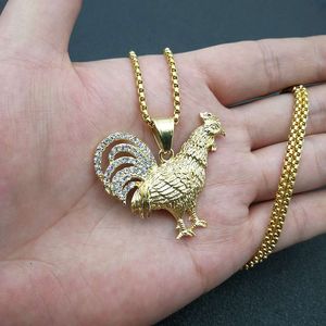Collier Pendentif Coq du Zodiaque Hip Hop en Acier Inoxydable Plaqué Or, Breloque Animale, Chaîne 3mm 61cm, Bijou Cadeau - Product Image 4