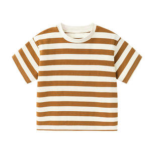 T-shirt unisexe pour enfants, bébé, garçon et fille, nouveau design 2026, doux, rayé, épaules tombantes, 95% coton, 5% élasthanne - Product Image 5
