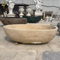 Baignoire de luxe JUNREN pour hôtel, baignoire autoportante en travertin blanc, baignoire en marbre