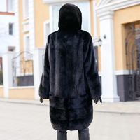 Modischer langer Mantel aus schwarzem Nerzfell für Frauen mit Kapuze Casual Winter Raw Processing Outer wear